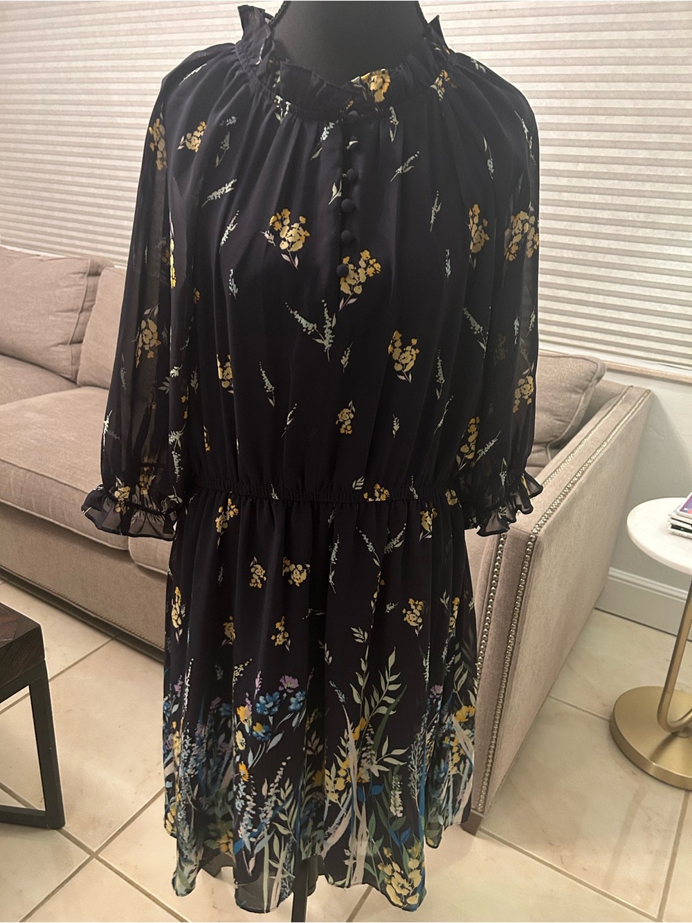 London Times Navy Floral Midi Dress